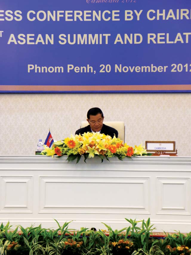 Photo by Daniel Otis. Hun Sen's gala speech.