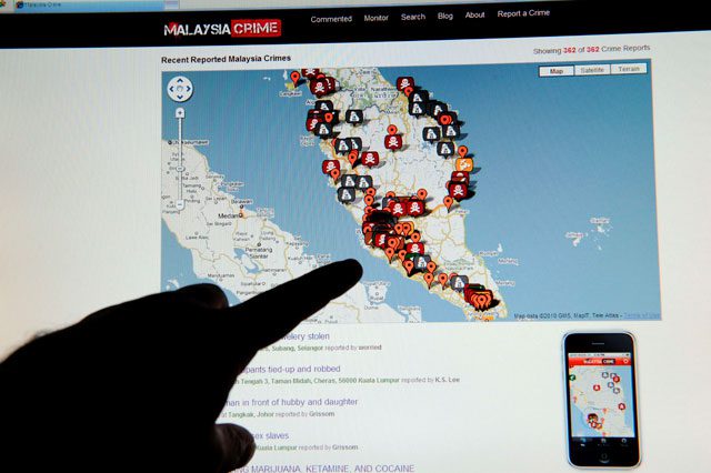 Crime online: the website Malaysiacrime.com tracks various types of crime throughout the country by utilising Twitter, RSS and other news and social media sources