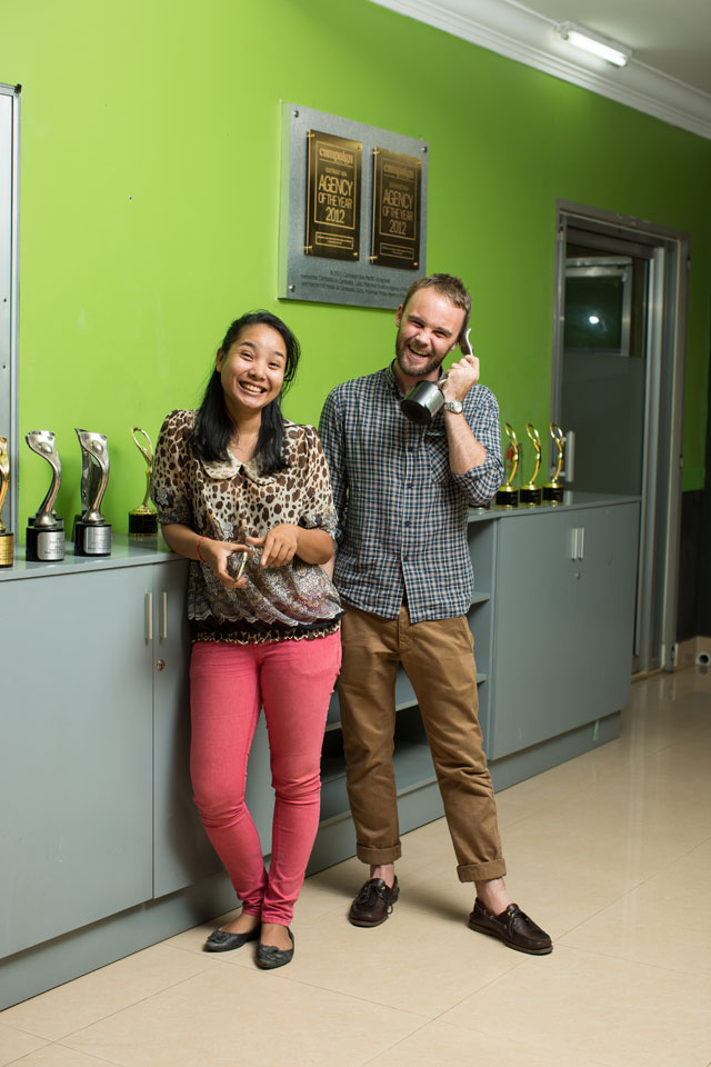 Digital duo: Shea O'Neil (right) and Kounila Keo of Riverorchid stand in front of the many awards won by the agency