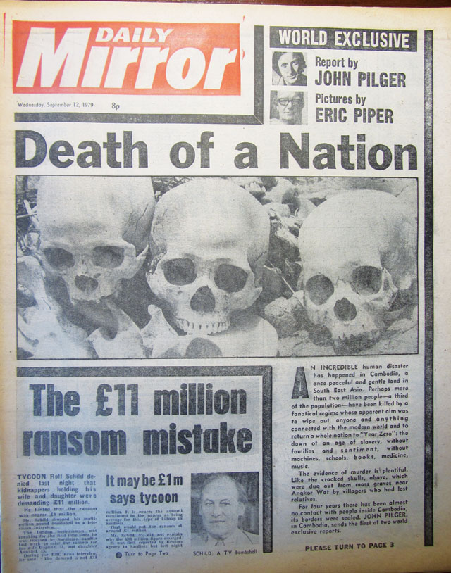 Beyond words: the front page of the September 12, 1979, edition of the Daily Mirror showing Pilger’s reporting