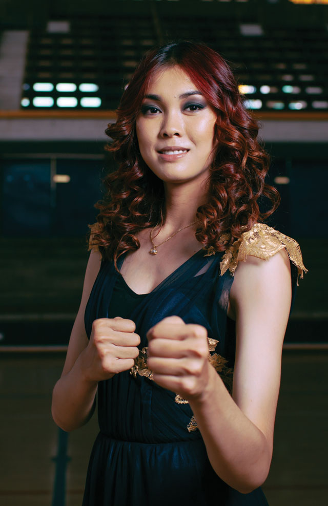 Knockout: Mey defeated Iran’s Fatemeh Rouhani to win Cambodia’s first Asian Games gold medal. Kate Korpi Salon, which did Sorn Seavmey’s hair and make-up for this shoot, offers the full range of hair and beauty services, using products from Davines and Make Up For Ever. The salon teaches valuable vocational skills to underprivileged Cambodians. Visit facebook.com/katekorpi salon for further details. Photo: Bernado Salce for Discover 