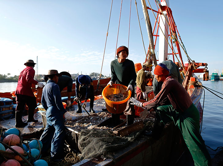 Myanmar and Cambodian fishermen in Thailand