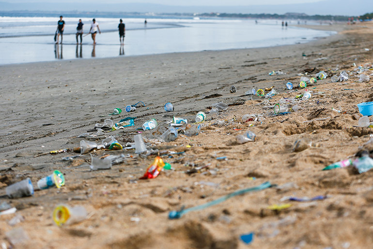 Debris brought in by strong waves are seen in Kuta beach, the Bali's best-known tourist destination in Bali, Indonesia