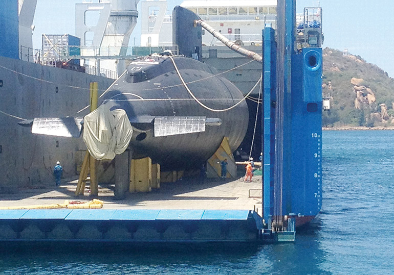 A submarine made by Russia for Vietnam is released into the sea south of Hanoi