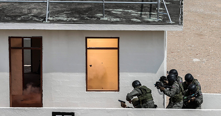 Special forces soldiers participate in a counter terrorism exercise in an urban operations training facility in Singapore