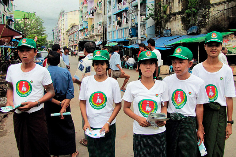 USDP campaigners on the streets of Yangon in 2010