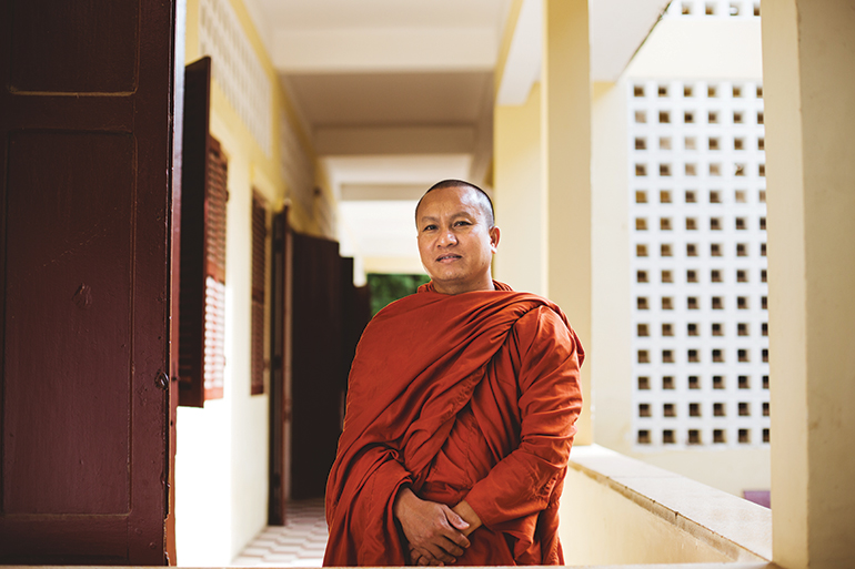 Khy Sovanratana poses for a photograph at Preah Sihanouk Raja Buddhist University in Phnom Penh