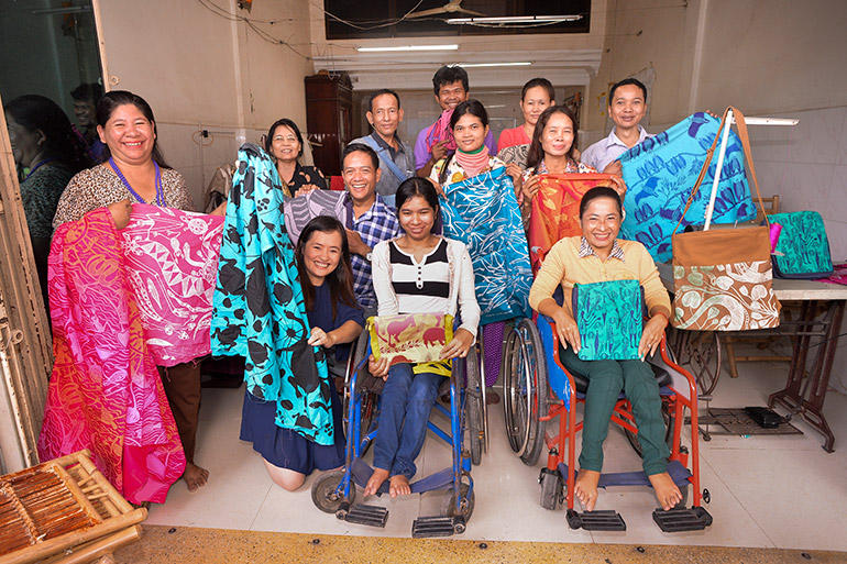 Disable Cambodian artisans at Kravan House in Phnom Penh's Toul Kork neighbourhood. Photo: Mark Roy