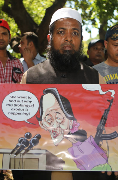 Rohingya supporters during a protest against Aung San Suu Kyi as she visits Australia_EPA Images_Southeast Asia Globe 2018