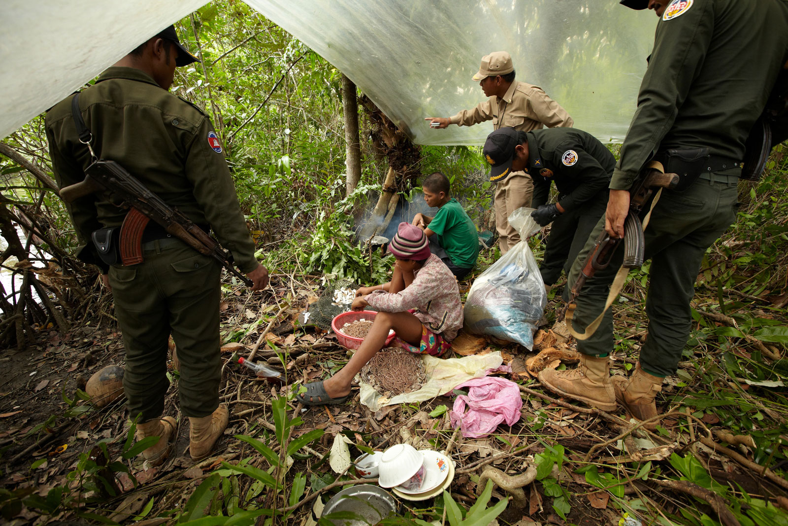 The team from Wildlife Alliance discover a poaching camp in the Cardamom Mountains, Cambodia. Photo: Sam Jam for Southeast Asia Globe 