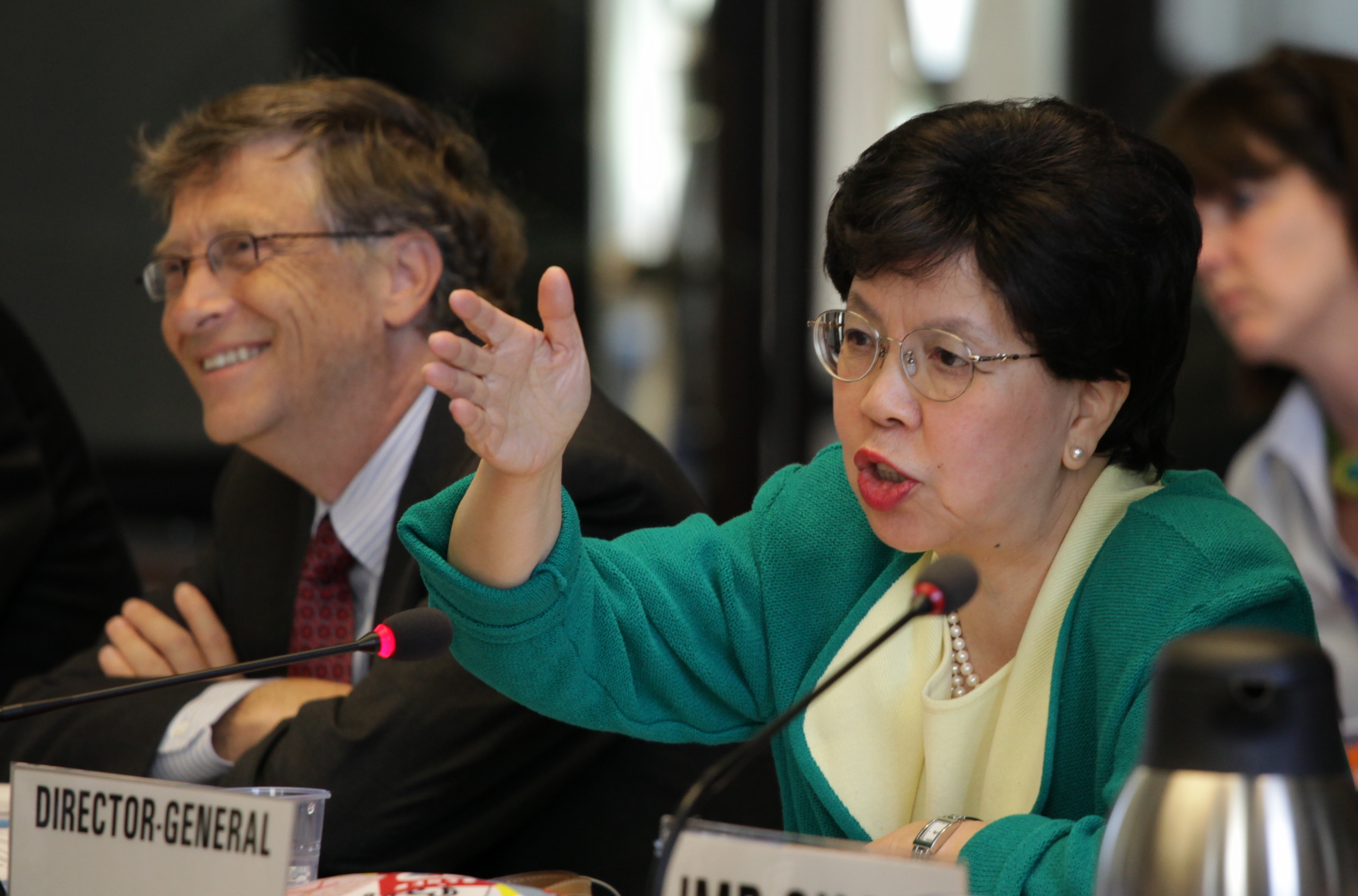 Former Director General of the World Health Organization Margaret Chan with Bill Gates at the World Health Assembly 2011 Photo: Eric Bridiers, States Mission Geneva licensed under CC 2.0