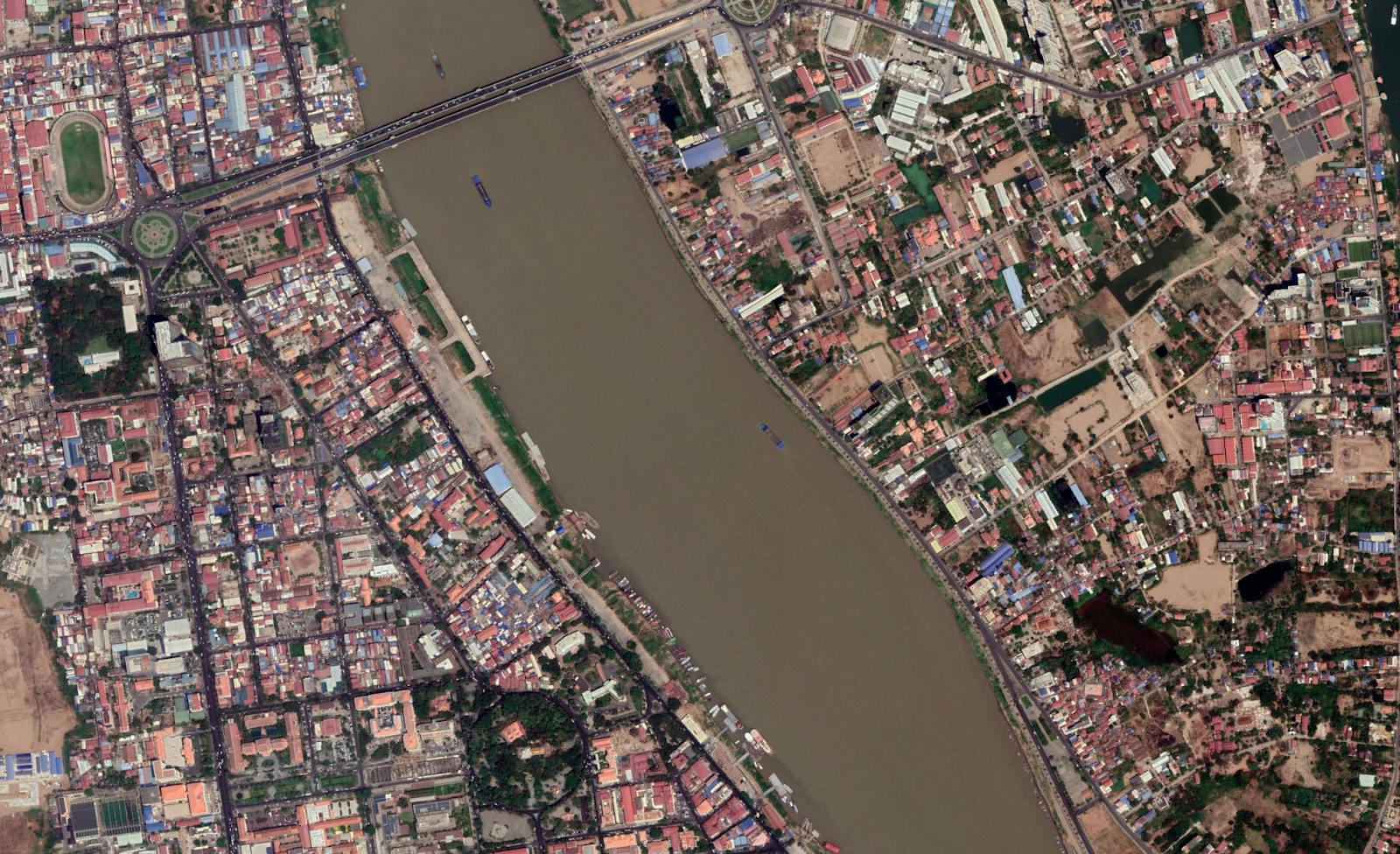 A birds-eye view of Cambodia’s riverside district. Photo: Google Earth