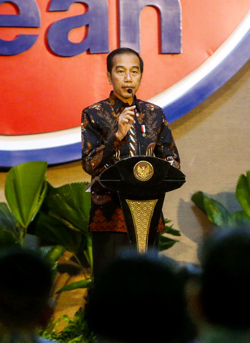 Indonesian President Joko Widodo speaks during the inauguration of the new ASEAN Secretariat building in Jakarta, Indonesia, 08 August 2019. 2019