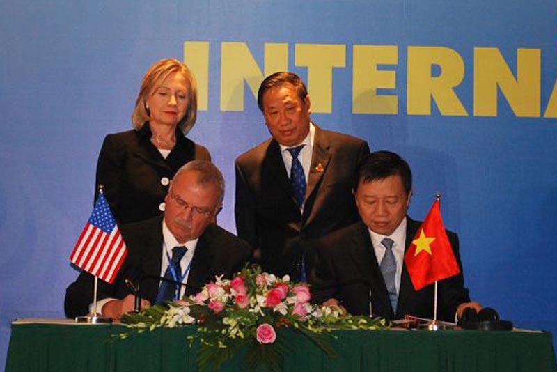 Hillary Clinton, then the US Secretary of State, pictured at a signing ceremony for investment in Vietnam by Boeing, held during the 2010 East Asian and ASEAN summits held in Hanoi. Photo: Simon Roughneen