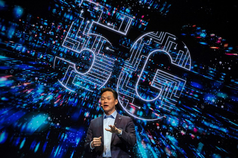 Frank Lee, Director of Marketing of LG Electronics, presents the new LG V50 ThinQ and LG G8 ThinQ mobiles at the Mobile World Congress 2019 (MWC19), in Barcelona, Spain, 24 February 2019.