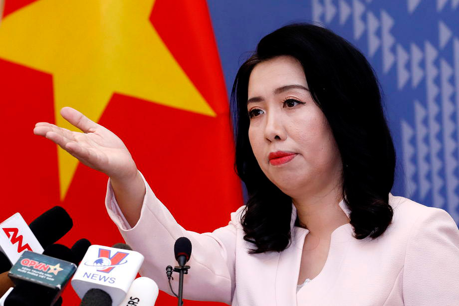 Vietnamese Foreign Ministry spokesperson Le Thi Thu Hang discussing the East Sea/South China Sea during a press conference in Hanoi on 8 August 2019. Photo: EPA-EFE/Minh Hoang