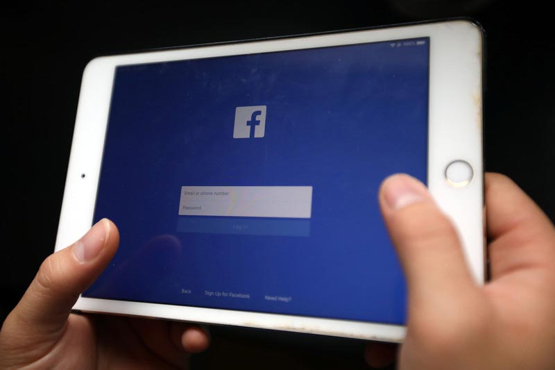 Facebook login page seen on a tablet in a café in Hanoi in January 2019. Photo: EPA-EFE/Luong Thai Linh