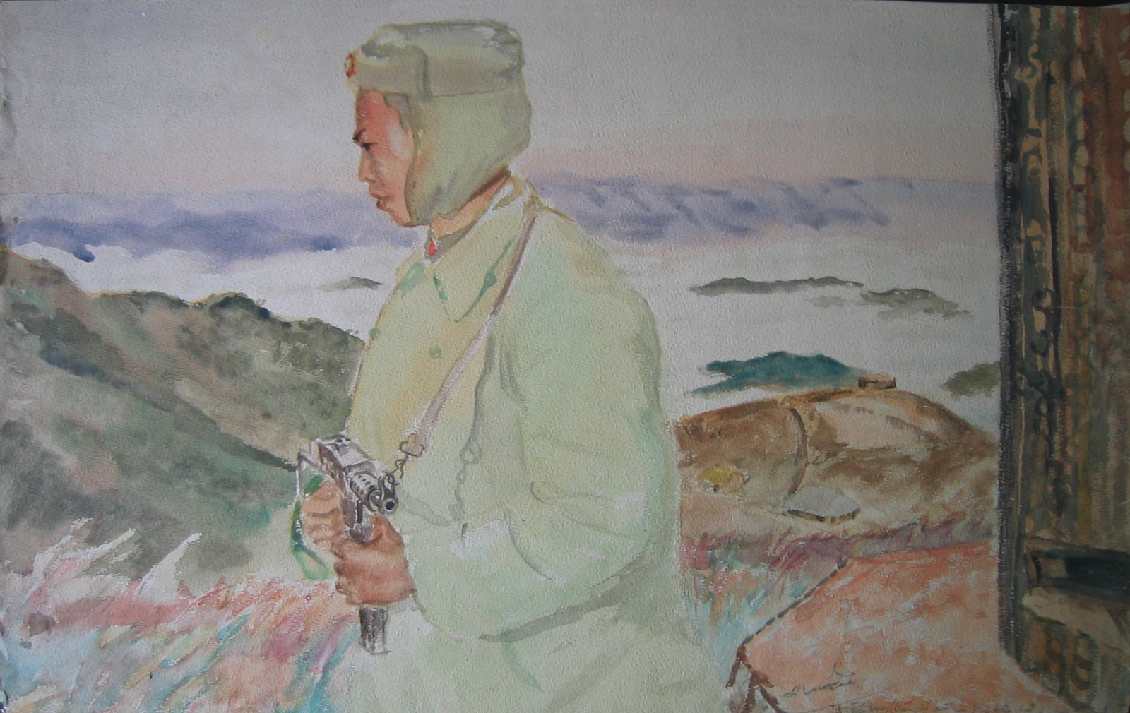 Image of soldier on top of the mountain