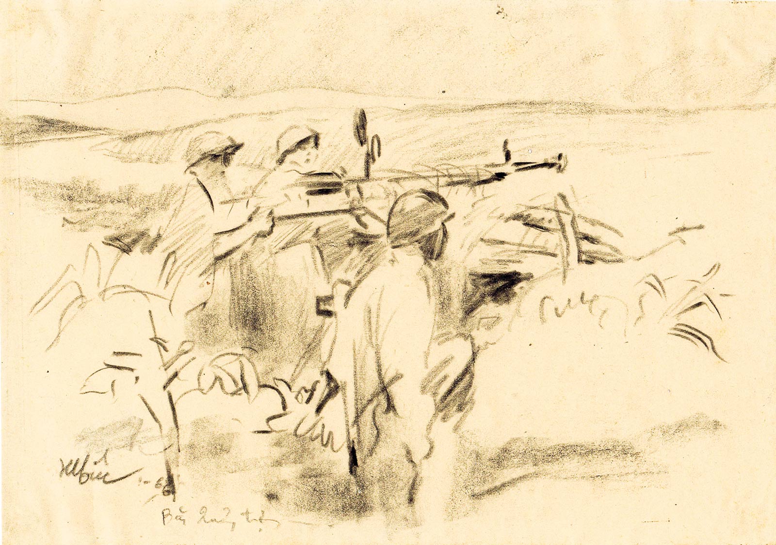 Sketches of soldiers in the trenches at Quang Tri