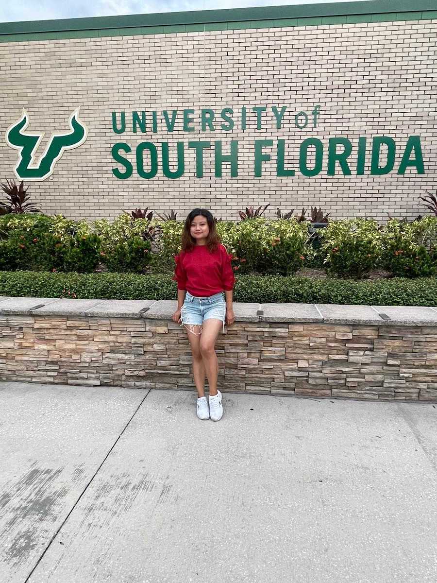 Myat Ei Ei Phyo outside her campus in South Florida. Photo: supplied